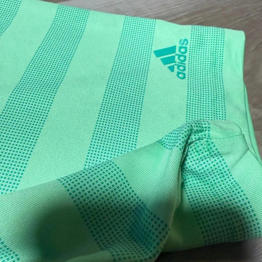 Adidas Golf Polo Mens XL Mint Green‎ Striped Climacool Short Sleeve Shirt XL